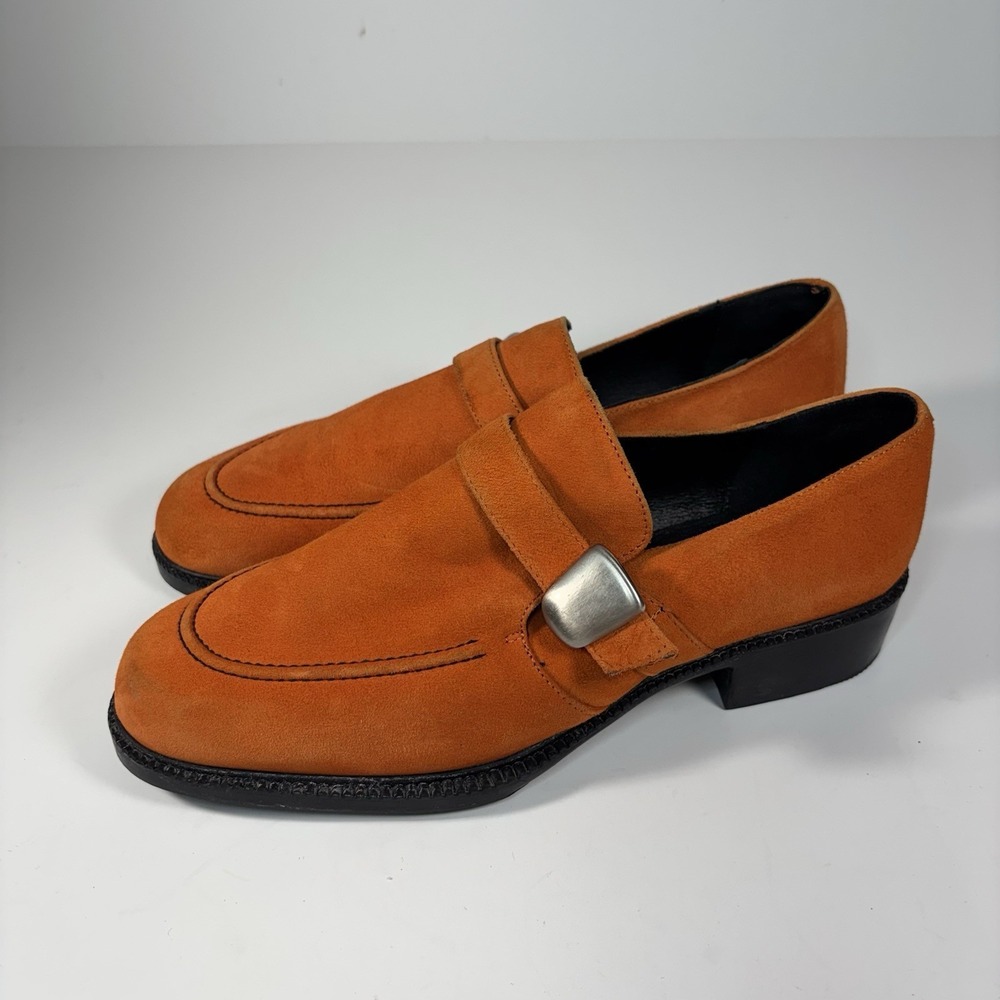 Vtg Kenneth Women's Cole Orange suede Apron Lofer Single Silver Buckle Size 8
